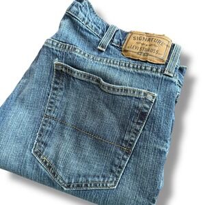Levi Strauss Signature Gold 38x32 Relaxed Fit Mens Jeans Blue Denim Distressed‎